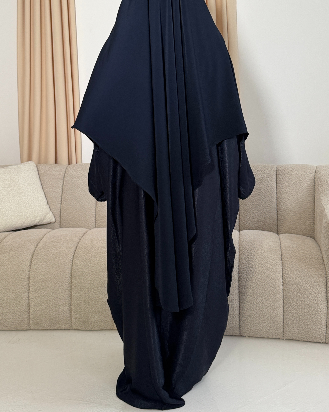Textured Beaded Open Abaya - Azurite