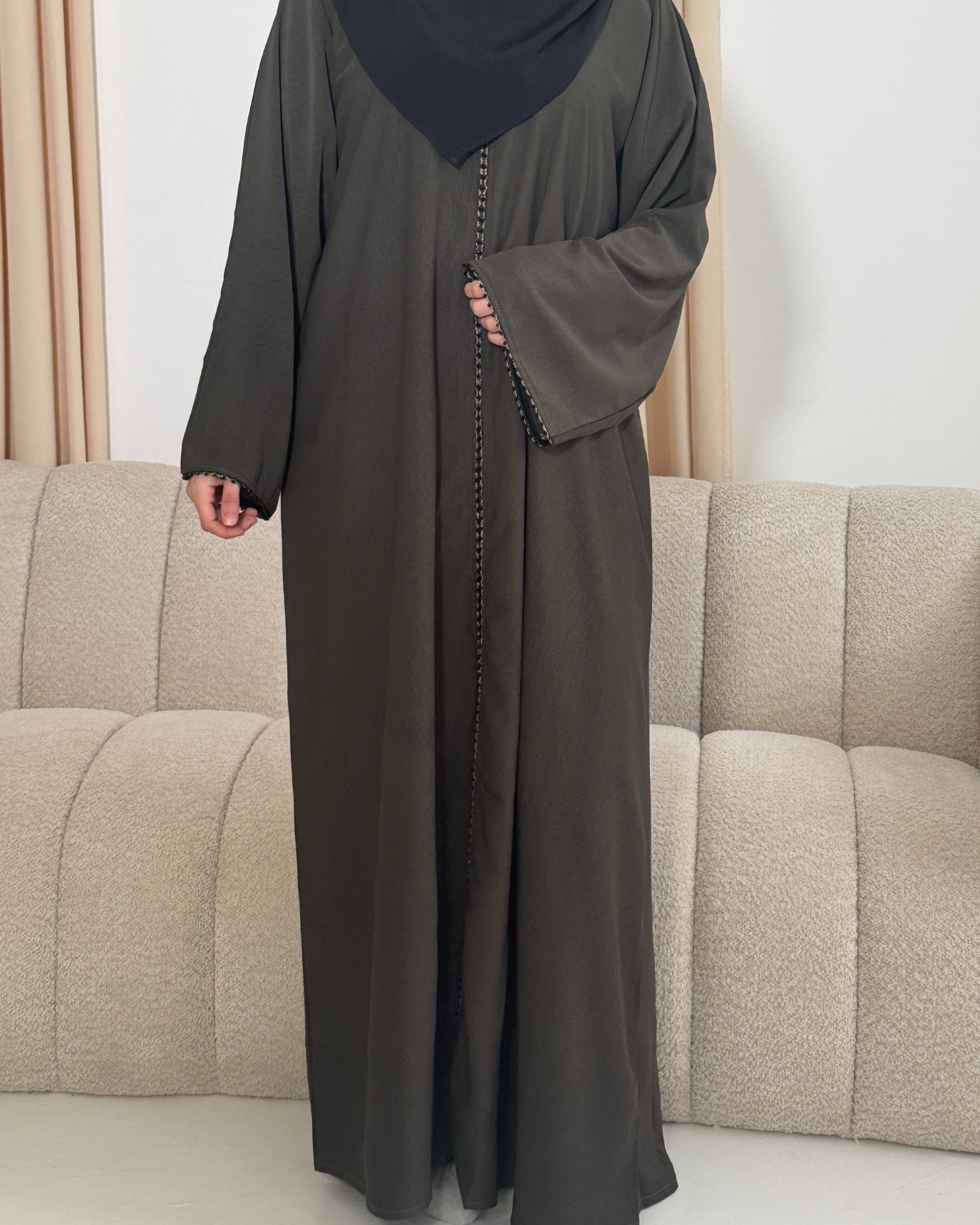 Beaded Open Abaya - Jade