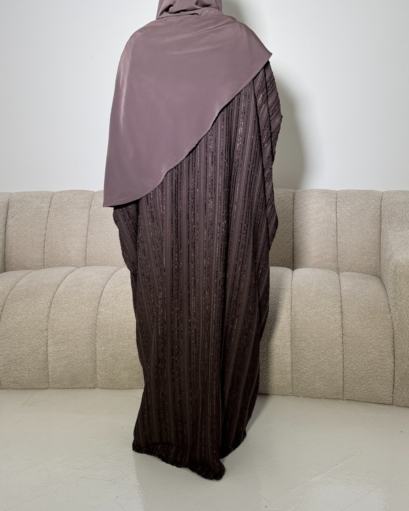 Woollen detail and Beaded Open Abaya - Copper