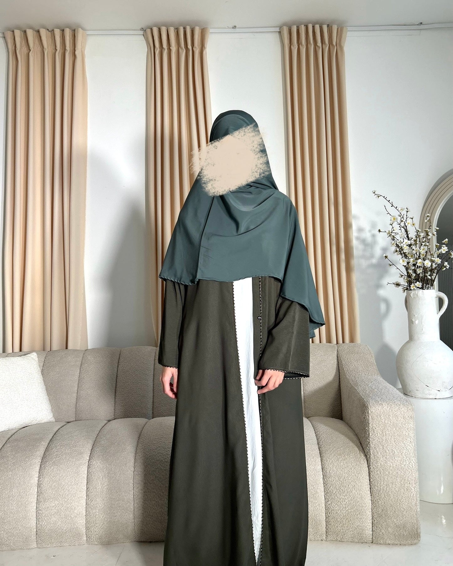 Beaded Open Abaya - Jade