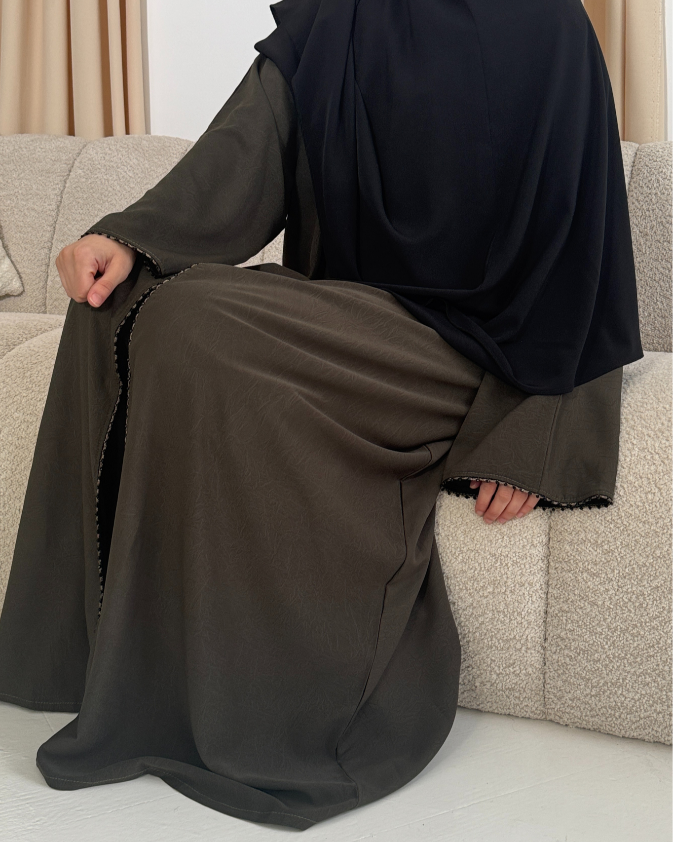 Beaded Open Abaya - Jade
