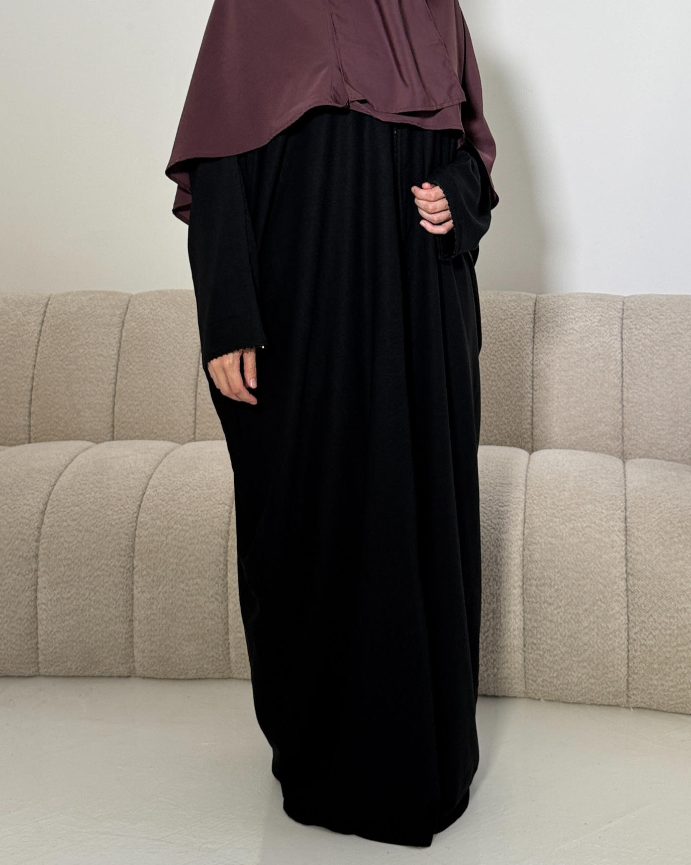 Winged Open Beaded Abaya - Obsidian