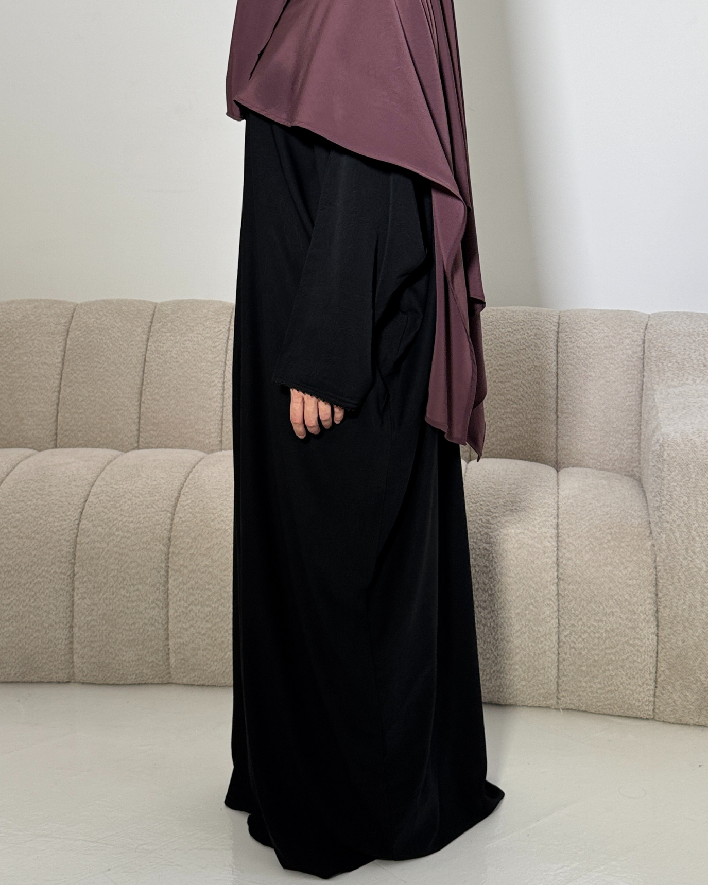 Winged Open Beaded Abaya - Obsidian