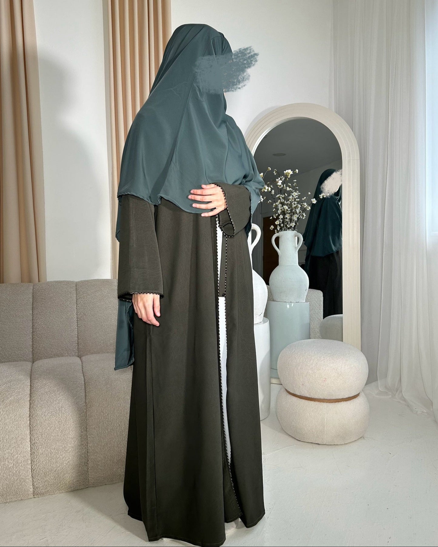 Beaded Open Abaya - Jade
