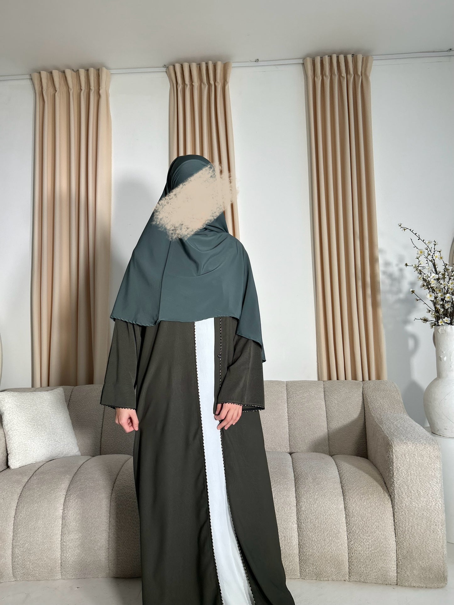Beaded Open Abaya - Emerald