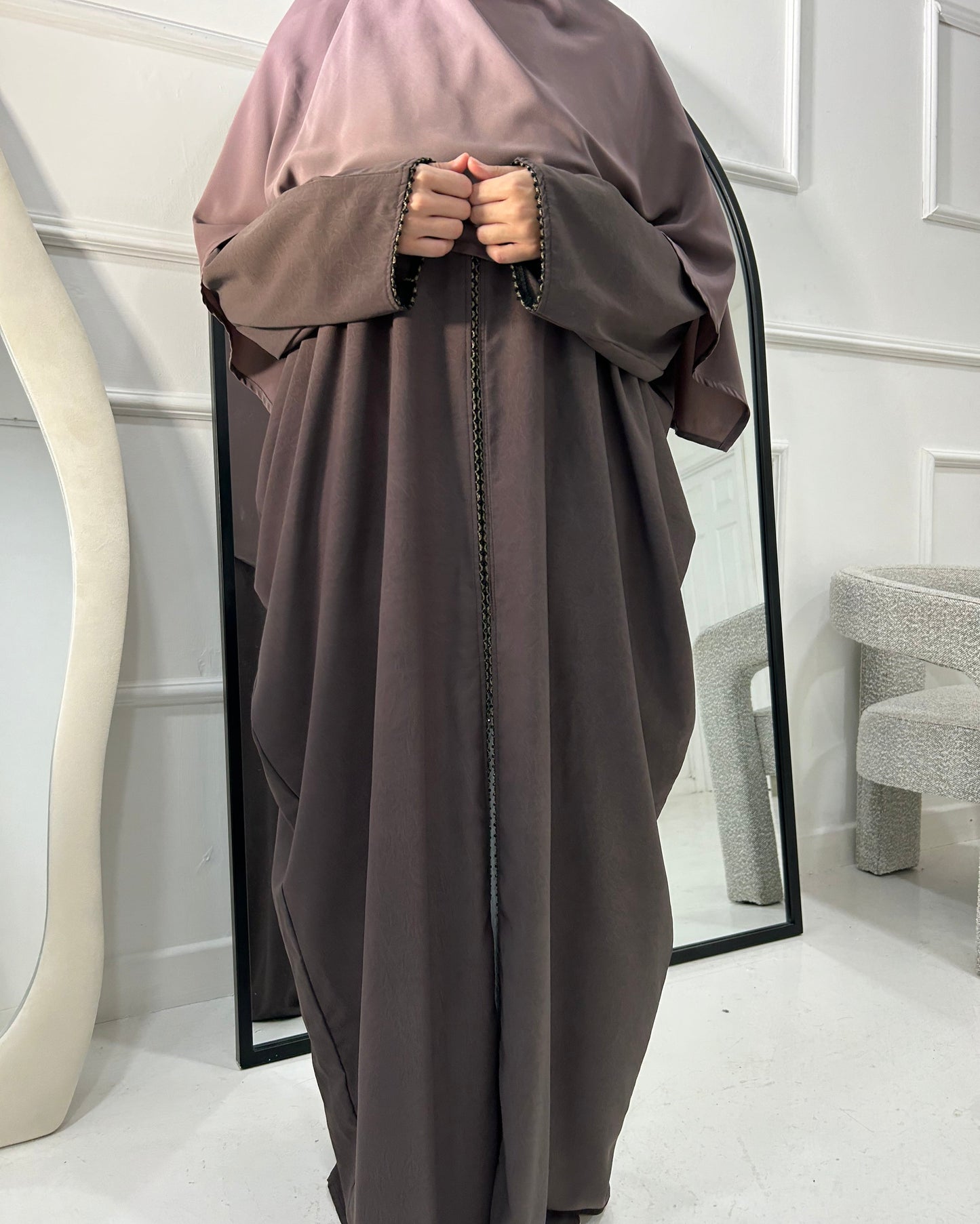 Beaded Open Abaya - Slate