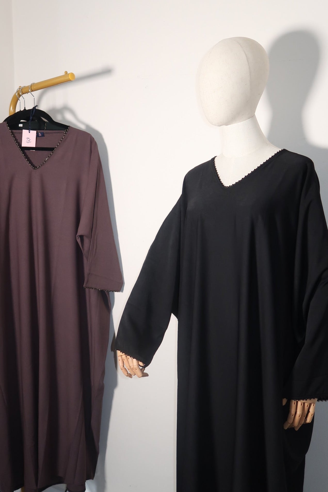 Beaded Close Abaya Straight Sleeve - Black