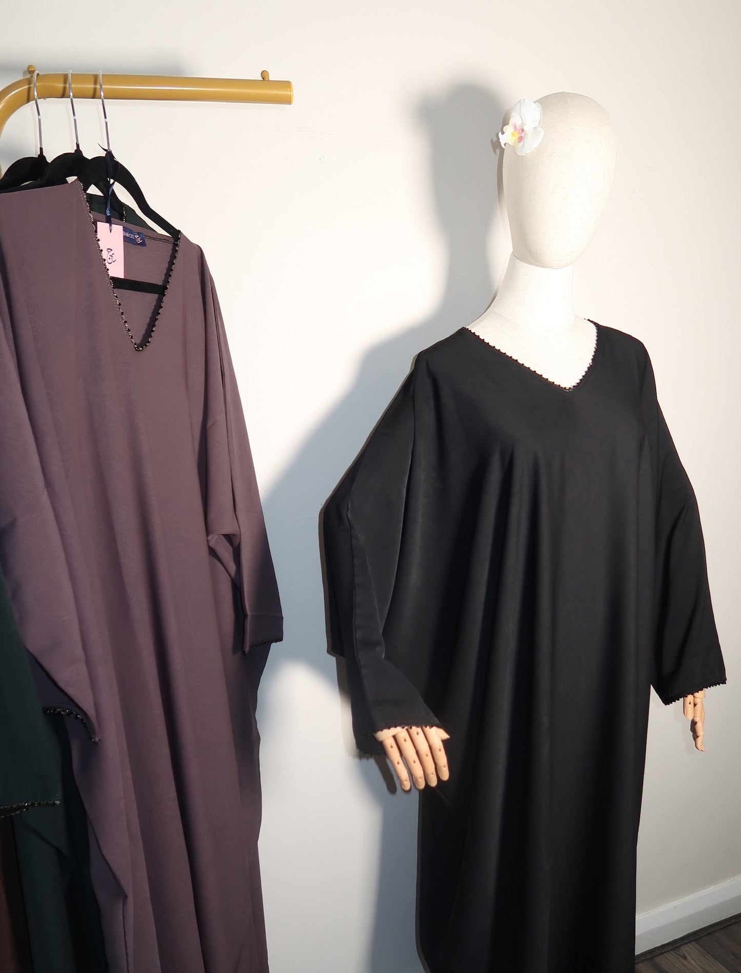 Beaded Close Abaya Straight Sleeve - Black