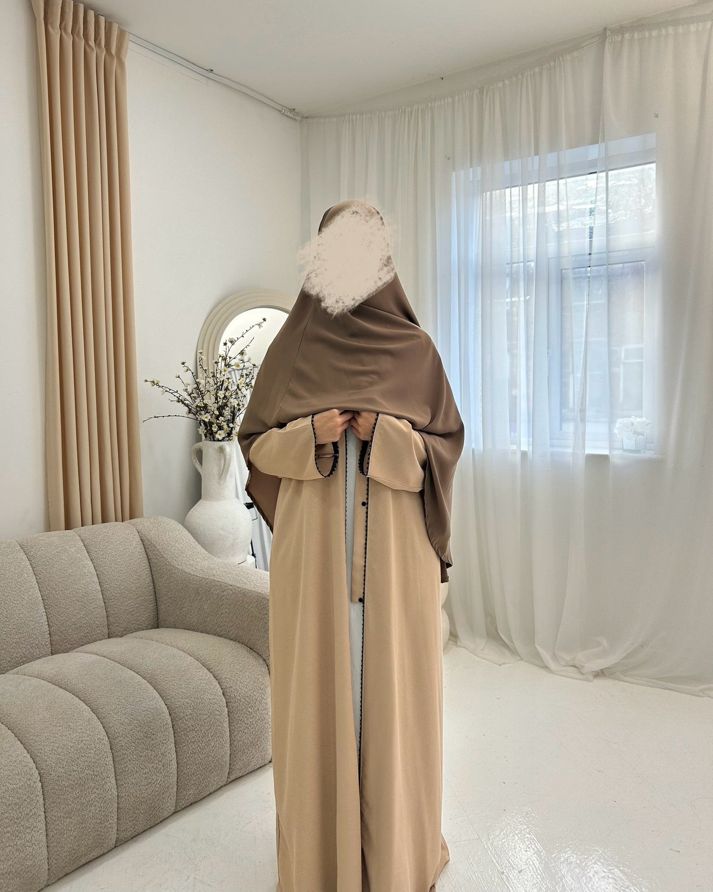 Beaded Open Abaya - Citrine