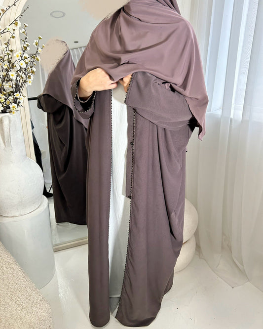 Beaded Open Abaya - Slate
