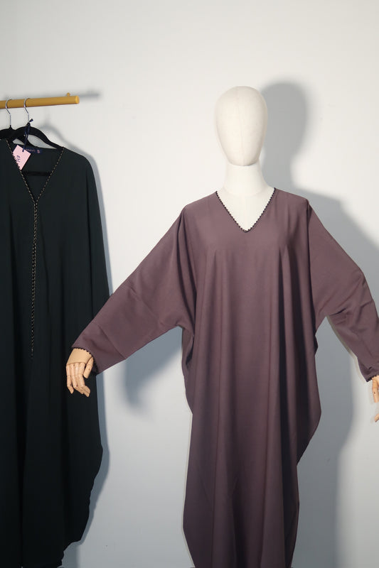 Close Beaded Winged Sleeve Abaya - Mauve