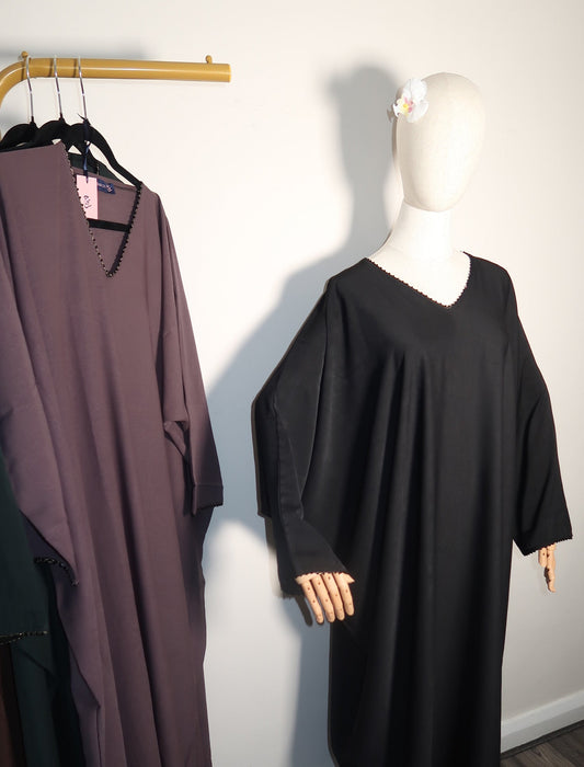 Beaded Close Abaya Straight Sleeve - Black