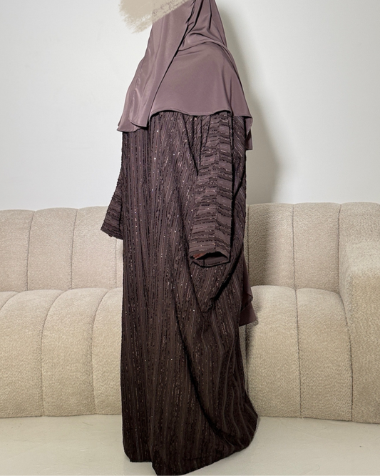 Woollen detail and Beaded Open Abaya - Copper