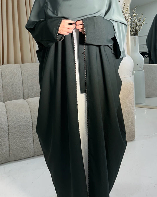 Beaded Open Abaya - Emerald