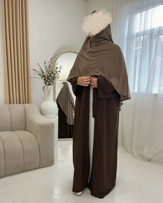 Beaded Open Abaya - Bronzite
